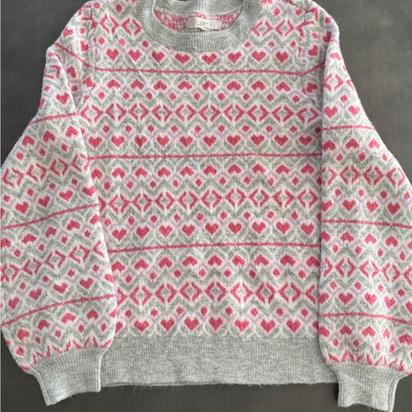 Ann Taylor LOFT Heart Sweater Long Blouson Sleeve Round Neck Comfy Cozy Top - Picture 12 of 13